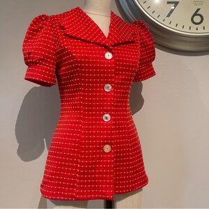 Vintage Red Fitted Blouse/Blazer with Notched Collar